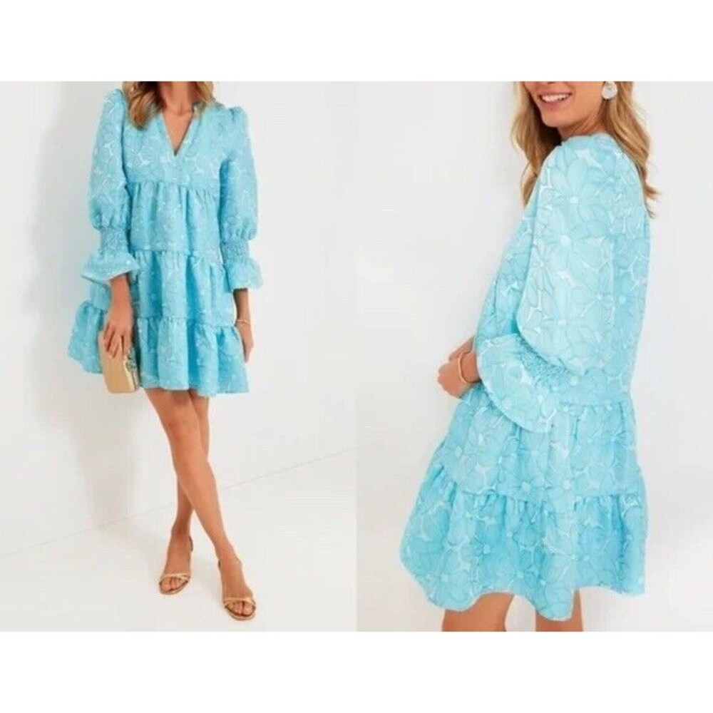 NWT Tuckernuck Pomander Place Blue Daisy Jacquard Kenzo Dress Ruffle Tiered XL